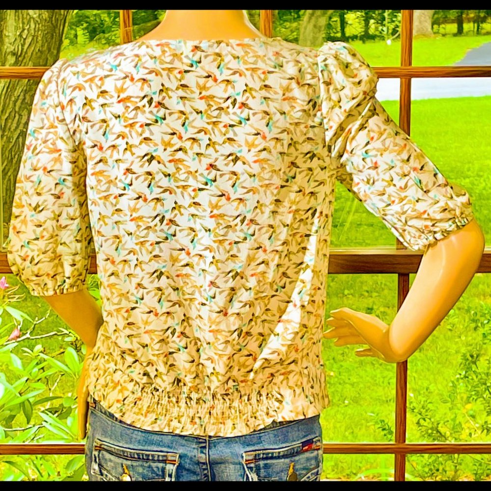 ▪️ANTHRO▪️LEIFNOTES▪️Asymmetric Silk Sparrow Vintage-Style Blouse - Picture 2 of 6